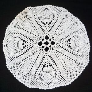 Small Crocheted Doily White 13" Diameter Handmade FLAW